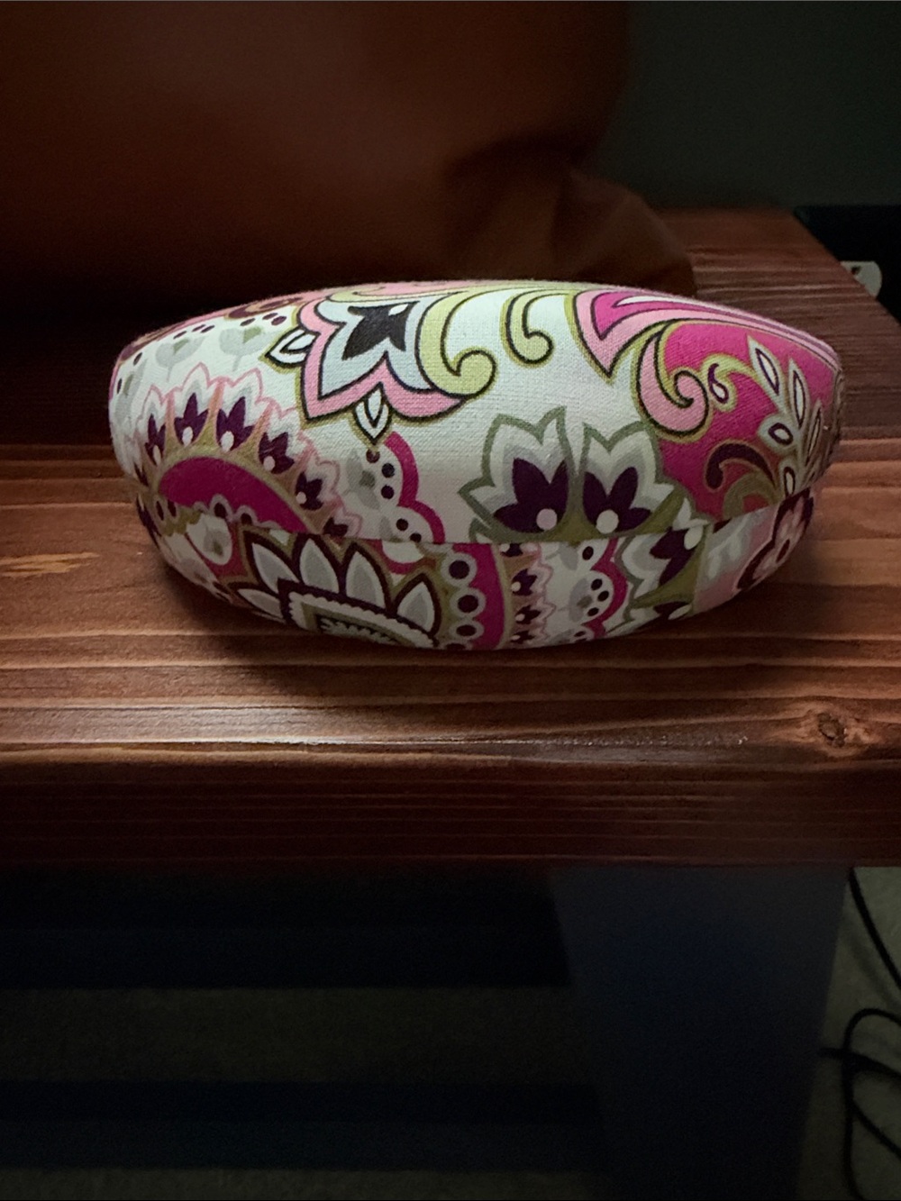Vera Bradley Pink, Cream and Olive Paisley Round Sunglasses Case